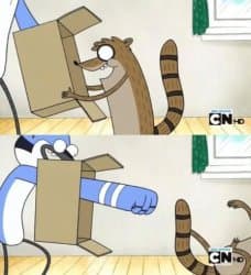 Mordecai Punches Rigby Through a Box